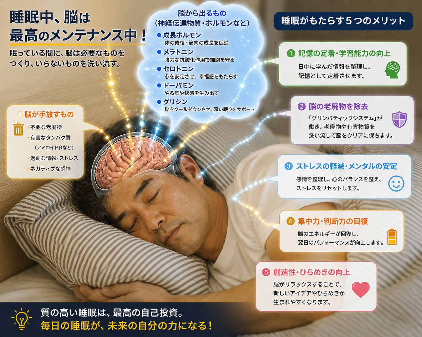 布団で眠る中年男性