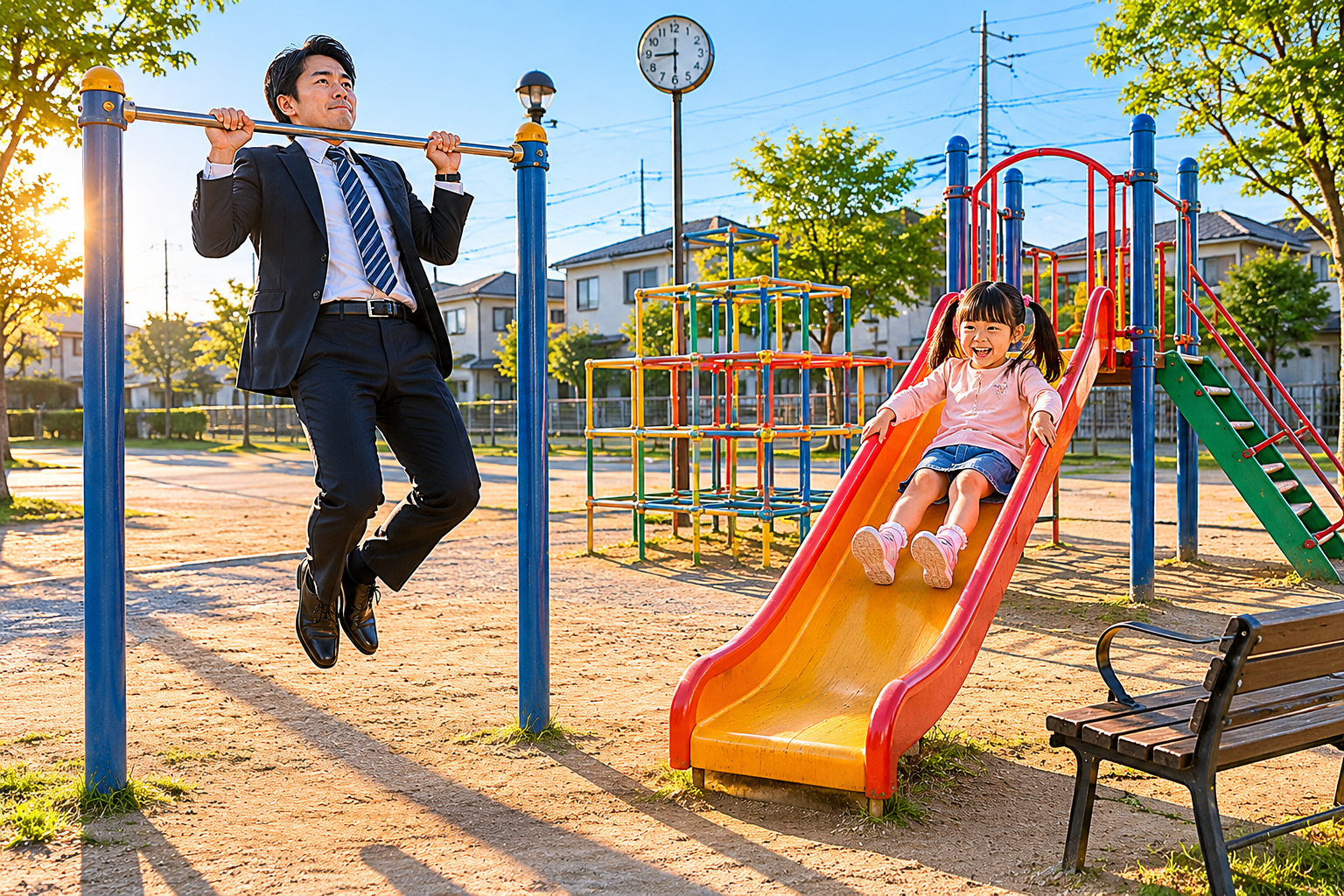 朝の公園での遊びと運動