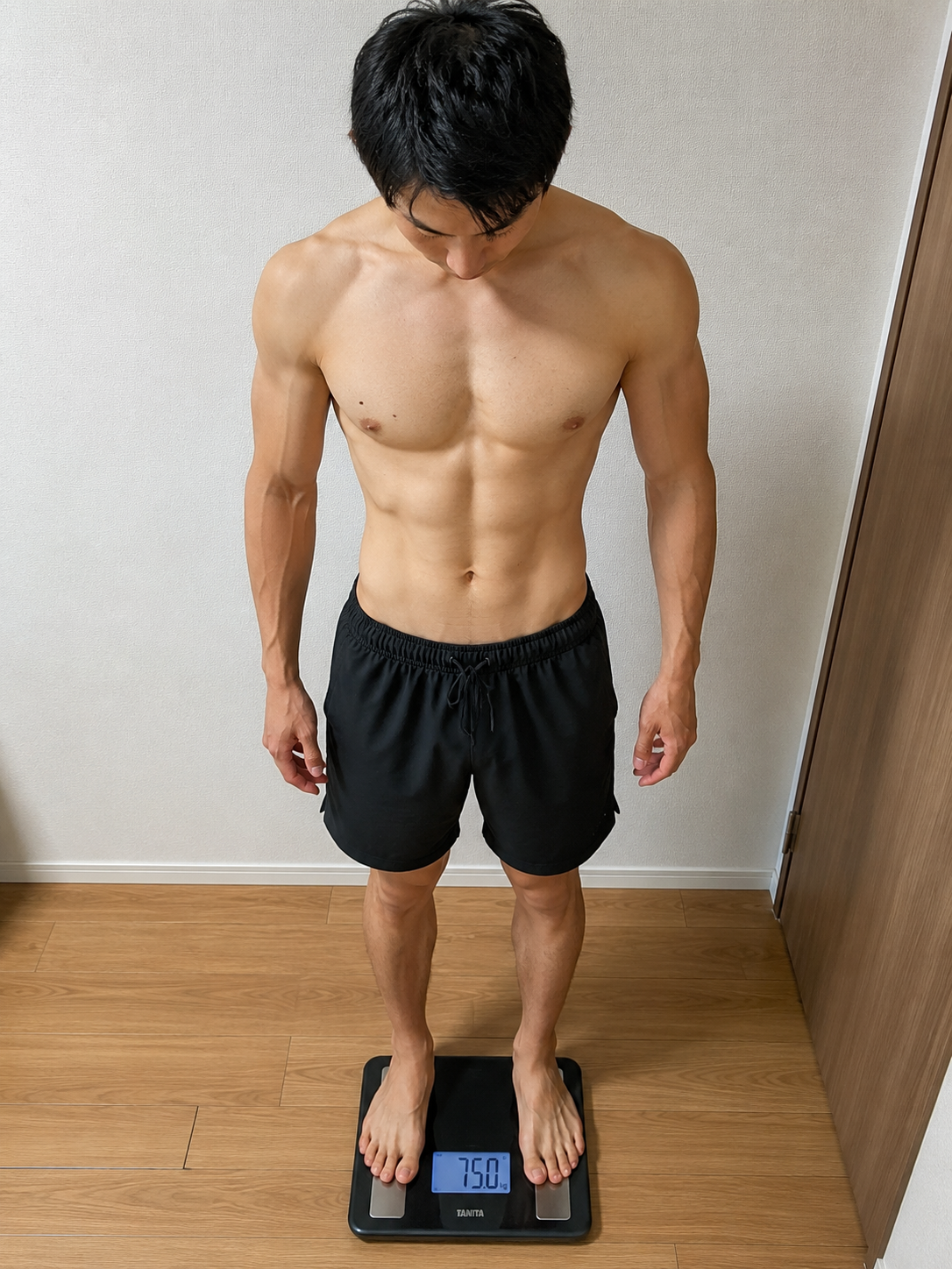 体重計に乗る男性・75kg