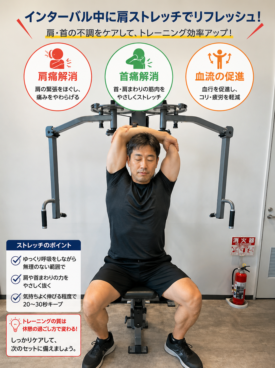 肩のストレッチをする男性