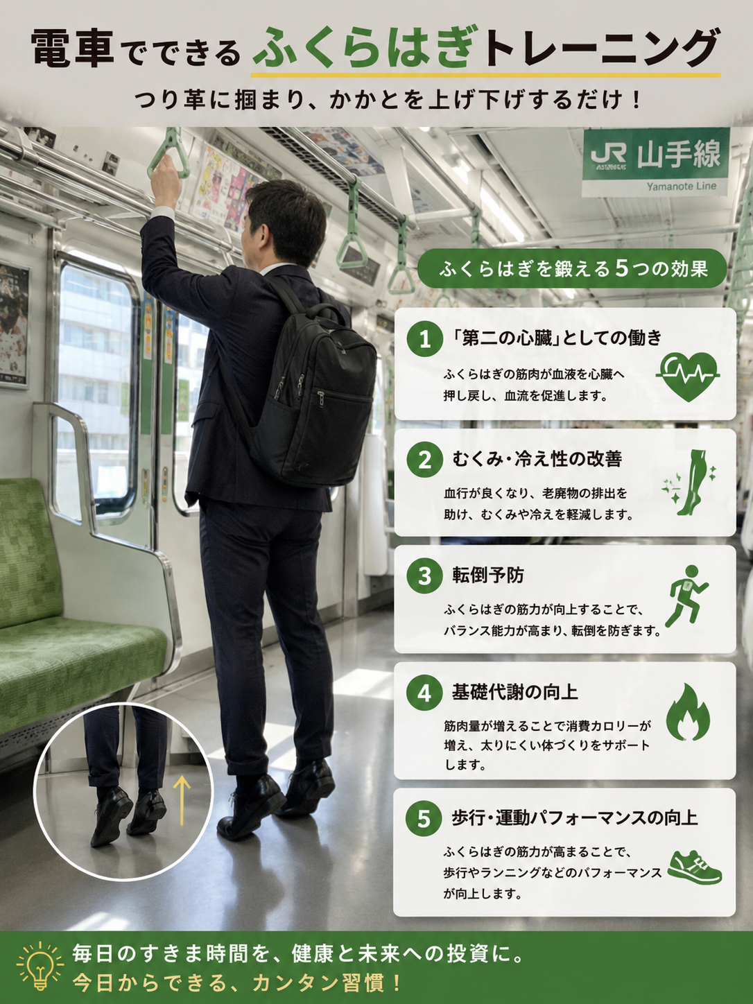 電車内でふくらはぎトレーニング
