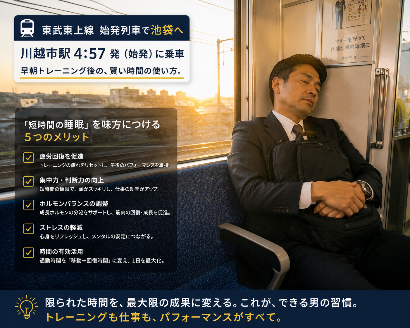 車内で睡眠する男性